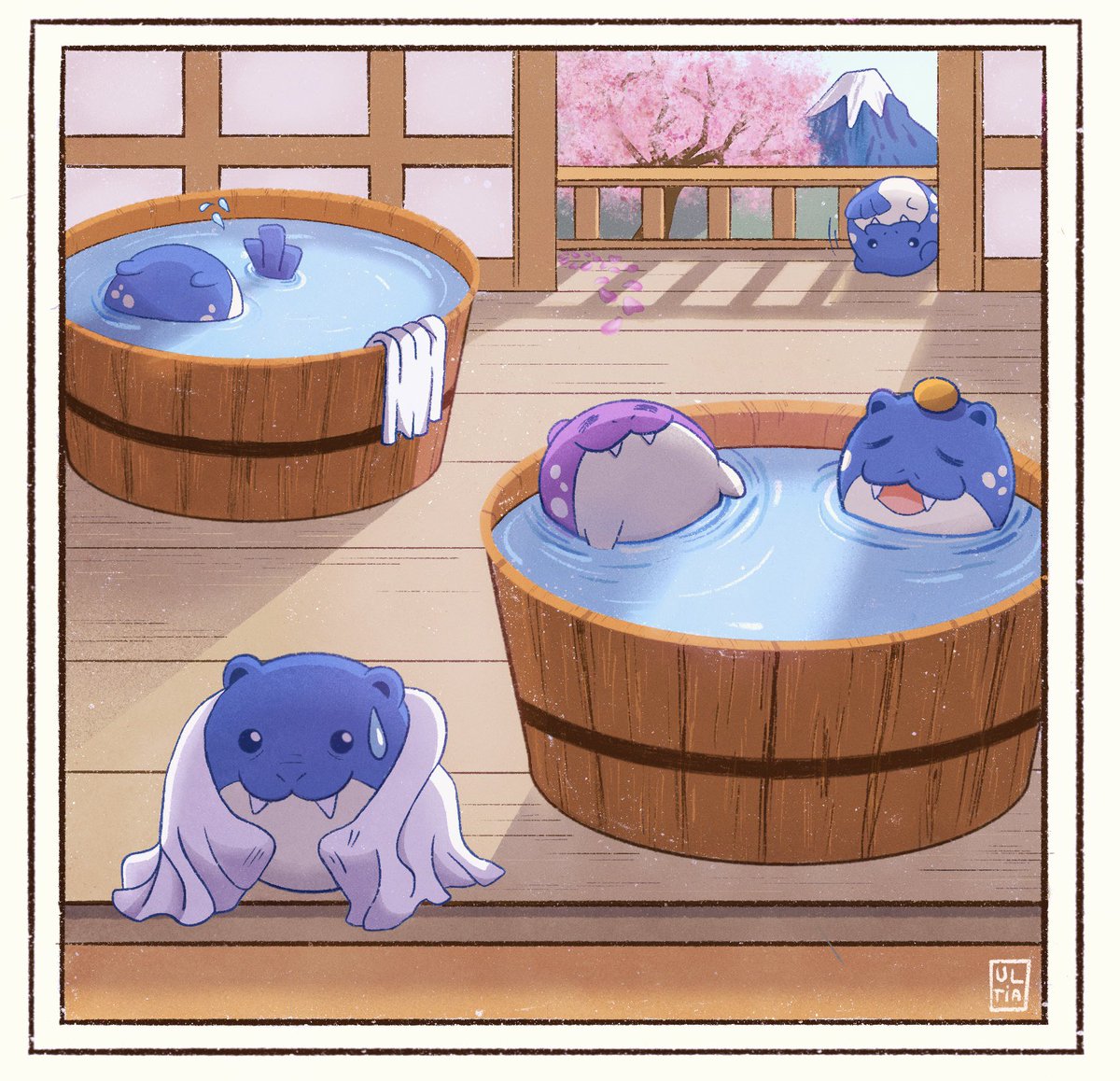 Voici enfin le résultat de 30h de travail en live : des petites Obalies qui se reposent au onsen 🧘🏻‍♀️J’en suis super fière !

Je vous propose un #drawthisinyourstyle avec le #DTIYSUltia 🐀 (je sais que certains d’entre vous l’on déjà fait, postez les à nouveau si ça vous chante 😇)