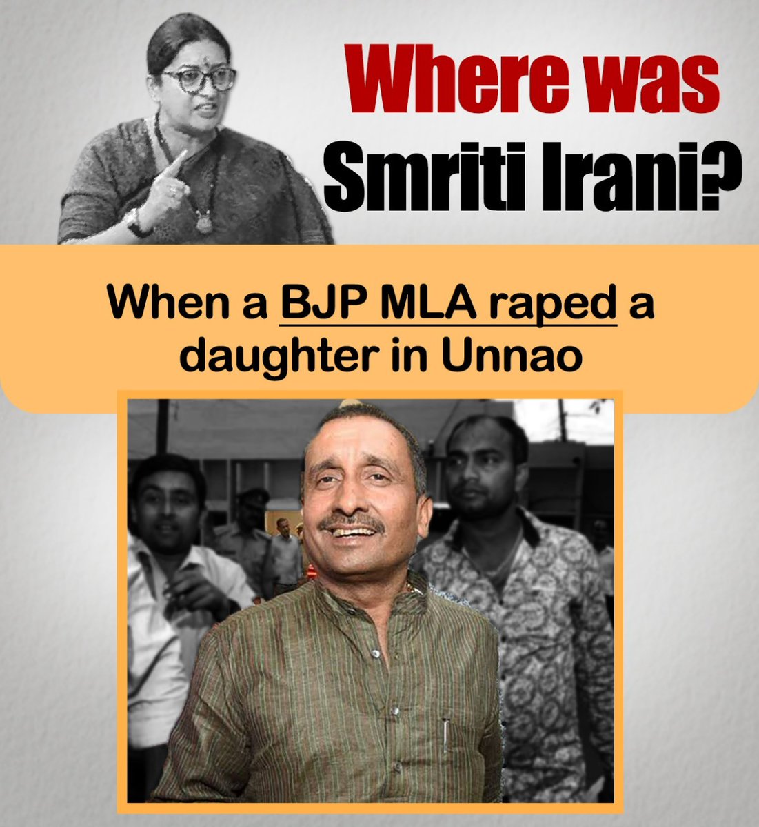 When a BJP MLA commit the most heinous crime against a daughter in Unnao, what was stopping Smriti Irani from raising her voice then? #स्मृति_ईरानी_शर्म_करो
