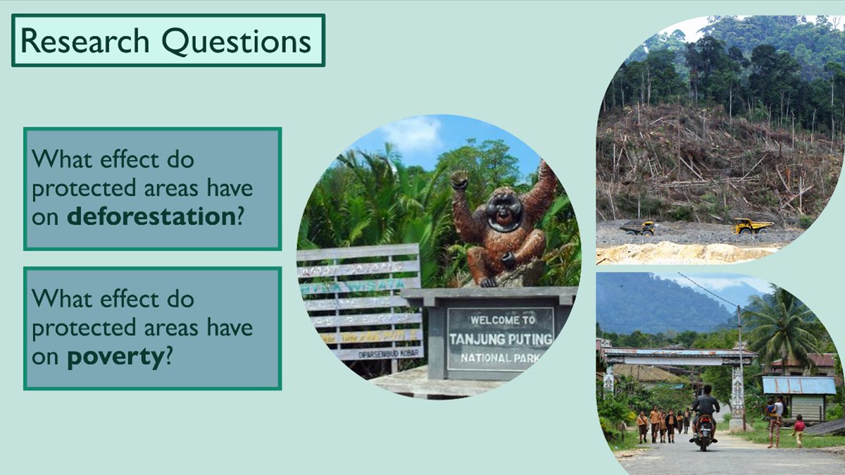 1/6 #DICECON22 Hello👋 I am an MSc student <a href="/DICE_Kent/">DICE Kent</a> and my research uses statistical matching to determine the effectiveness of protected areas (PAs) in reducing #deforestation and alleviating #poverty in Kalimantan, Indonesia. #ConEffect #idoimpact #teamcounterfactual