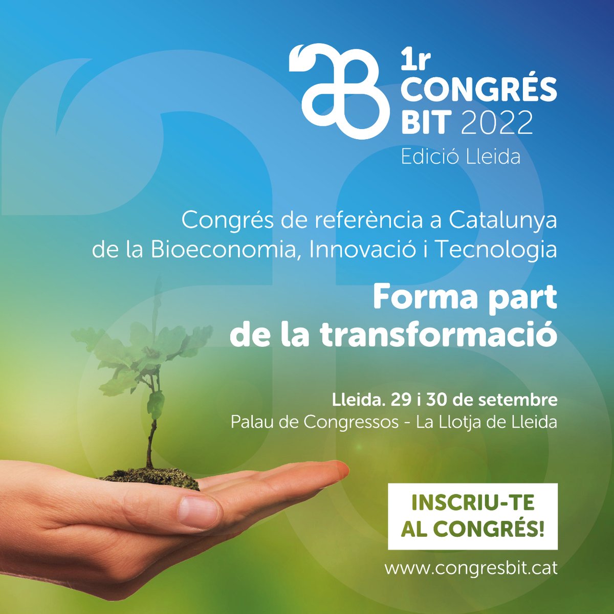 #CongrésBIT | El congrés de referència a Catalunya de la #bioeconomia, #innovació i #tecnologia  

📅 29-30 de setembre
📌 <a href="/lallotjalleida/">La Llotja de Lleida</a> 
📝 Inscripcions: congresbit.cat/participar/

Tota la informació del <a href="/congresBIT/">4t Congrés BIT - Edició Vic</a> a congresbit.cat

Forma part de la transformació 🌍✅
