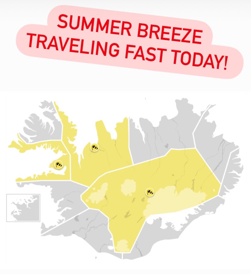 28th July-Strong Winds in the Westfjords-North West and Central Highlands!gale expected with sustained wind speed 10-18 m/s and strong wind gust near mountains which may exceed 20 m/s. Can be hazardous for vehicles that are sensitive to wind and travelers should plan accordingly.