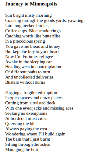 Stickleback_Pro's tweet photo. Journey to Minneapolis #poem Prints available here. Click for 20% discount

https://t.co/Ts77k2HQzO 

#poetry #poet #poetsworld #poetsnetwork #thepoetspost #poetsoftheworld #poetsofinsta #poetryislife #poemstagram #communityofpoetry #poetrydaily #poetsworld #poetrycommunity https://t.co/8TqH8DIVNG