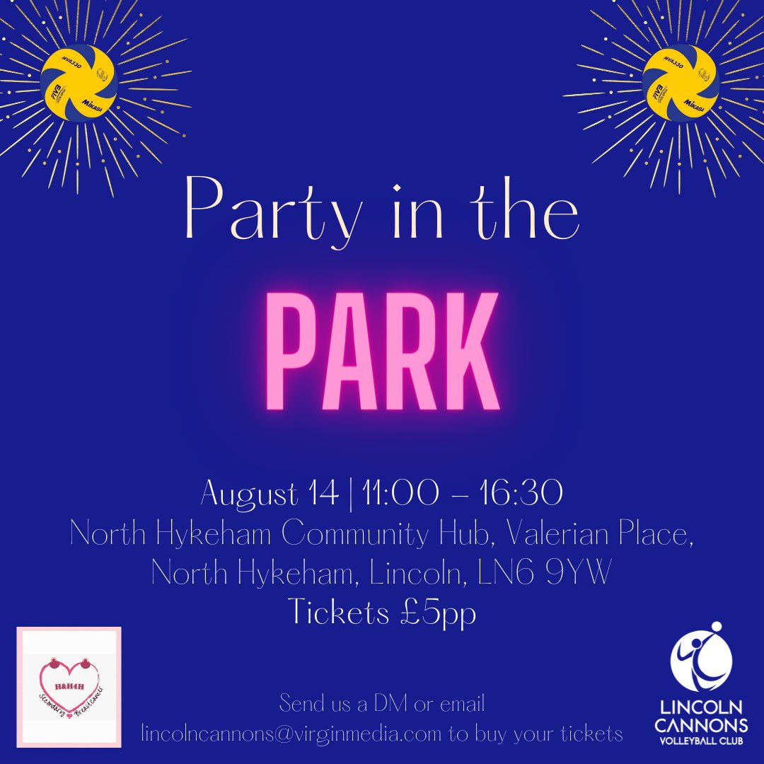 PARTY IN THE PARK! Cannons are throwing a HUGE charity event Sunday 14th August in North Hykeham, Lincoln. All funds raised will go to Hearts&amp;Hope4Helen so please come along and show your support! #comeoncannons <a href="/METUPUKorg/">METUPUK</a> <a href="/VballEngland/">Volleyball England</a>