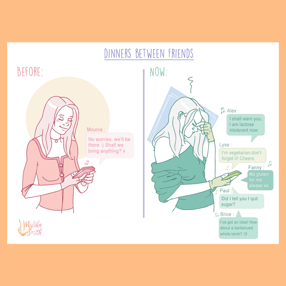 Malika_Smith's tweet photo. 🇬🇧 Dinners between friends.
If you know THE recipe that pleases everyone, feel free to share it please! That would help a lot! 🥦🍕
https://t.co/WsYZiQUf50
.
.
#blog #comic #comicblog #drawing #illustration #vegan #vegetarian #friends #dinner https://t.co/32NZnmGaM4