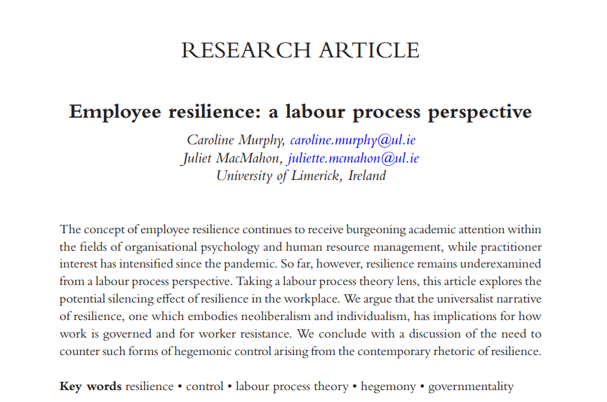 wgejournal's tweet image. 💡Learn more about #EmployeeResilience: a #Labour process perspective in our latest paper. 

🌟Read here:🌟
doi.org/10.1332/273241… 

#LabourProcessTheory #WorkersRights @UL @LivingWageUK