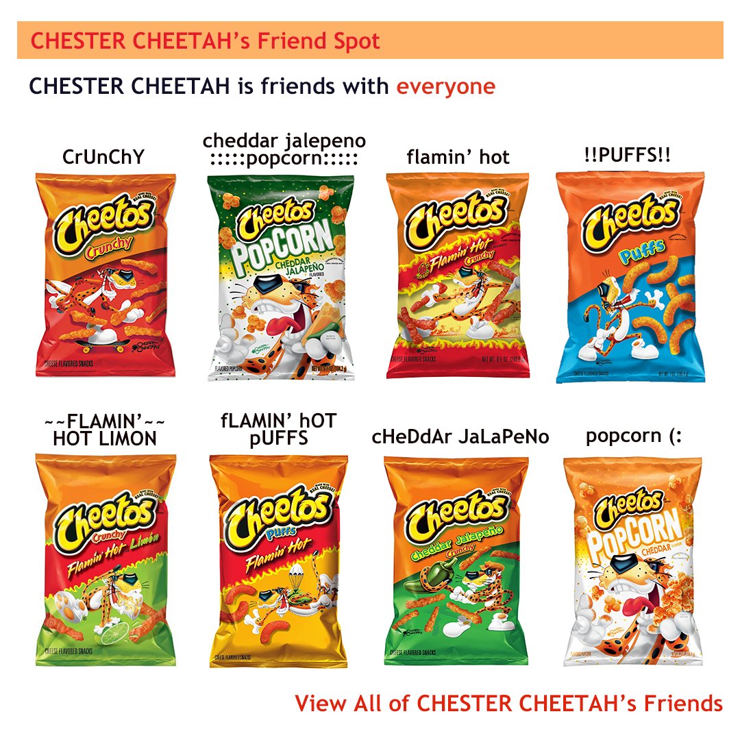 Chester Cheetah on X: Atendendo a pedidos dramáticos, Cheetos