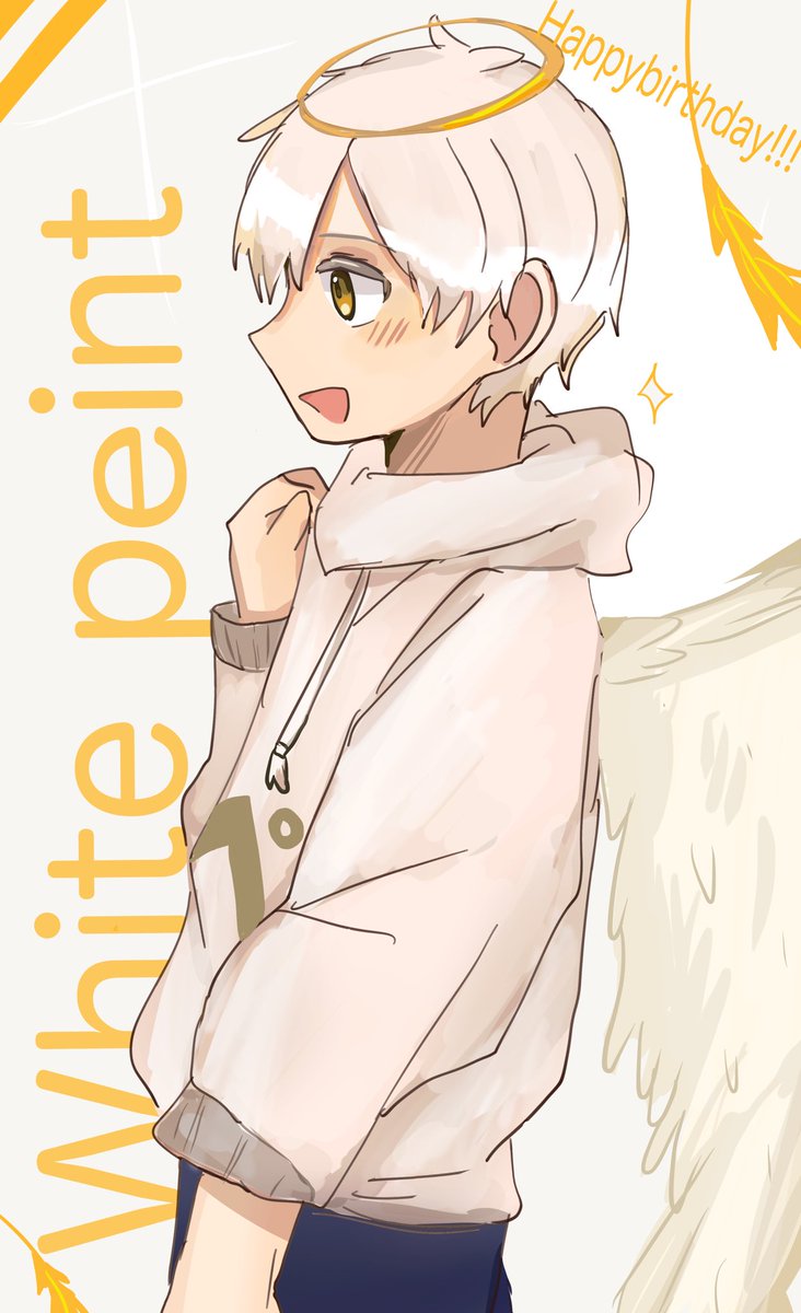 1boy male focus halo wings white hair angel angel wings  illustration images