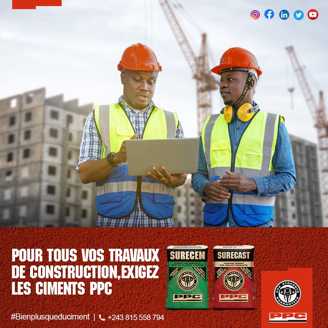 PpcProduits's tweet image. Pas de construction solide sans ciment de #qualité !

Les #ciments 𝗦𝗨𝗥𝗘𝗖𝗘𝗠 et 𝗦𝗨𝗥𝗘𝗖𝗔𝗦𝗧 de PPC vous accompagnent dans vos différents projets de #construction.

#PPC, BIEN PLUS QUE DU CIMENT !