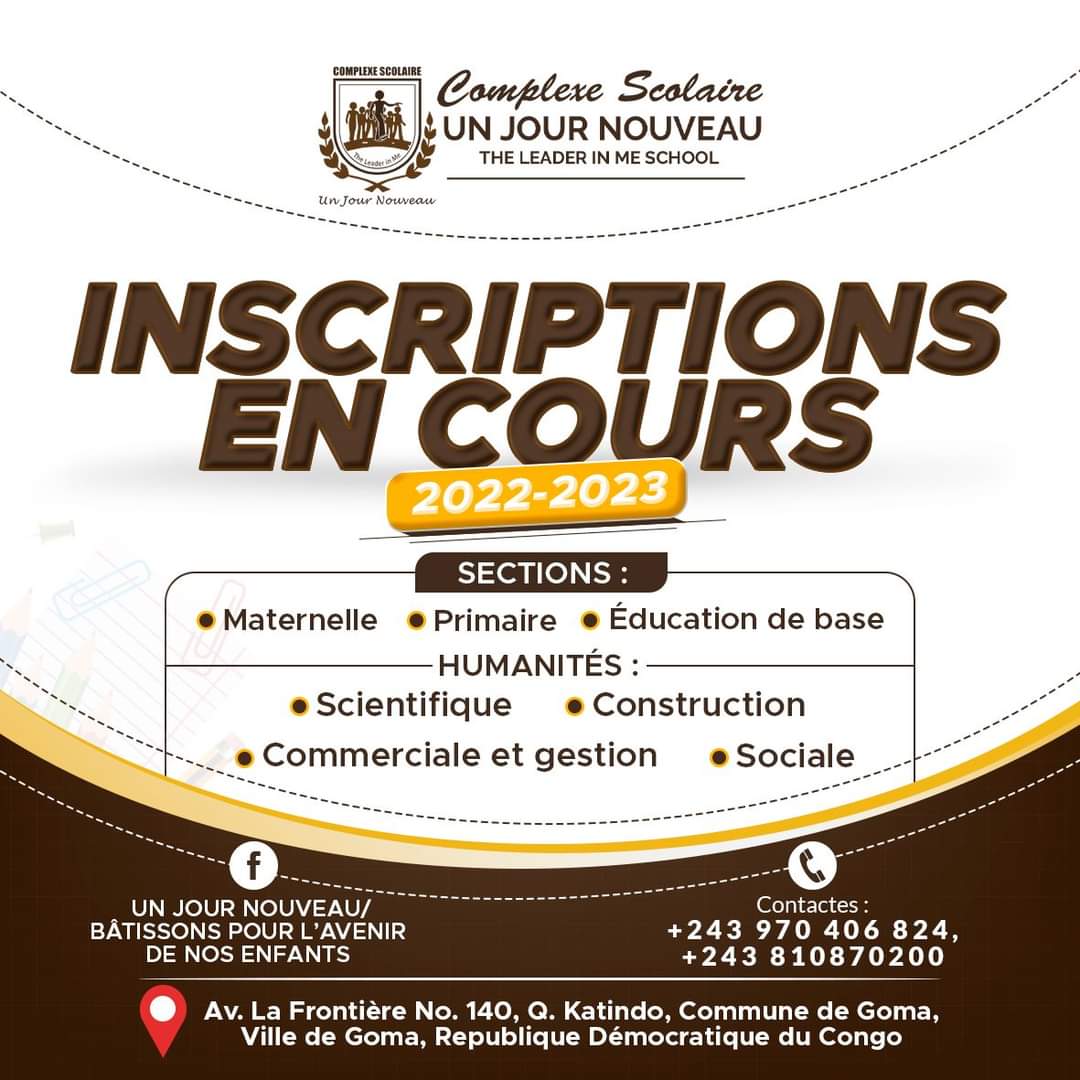 UJN_Asbl's tweet photo. Le complexe scolaire Un Jour Nouveau procède aux inscriptions pour l'année scolaire 2022-2023
#UnJourNouveau
#batissonspourlavenirdenosenfants
#csujn
#leaderinme
#inscription https://t.co/Mt5NAhemYT https://t.co/64wOFpMiwu
