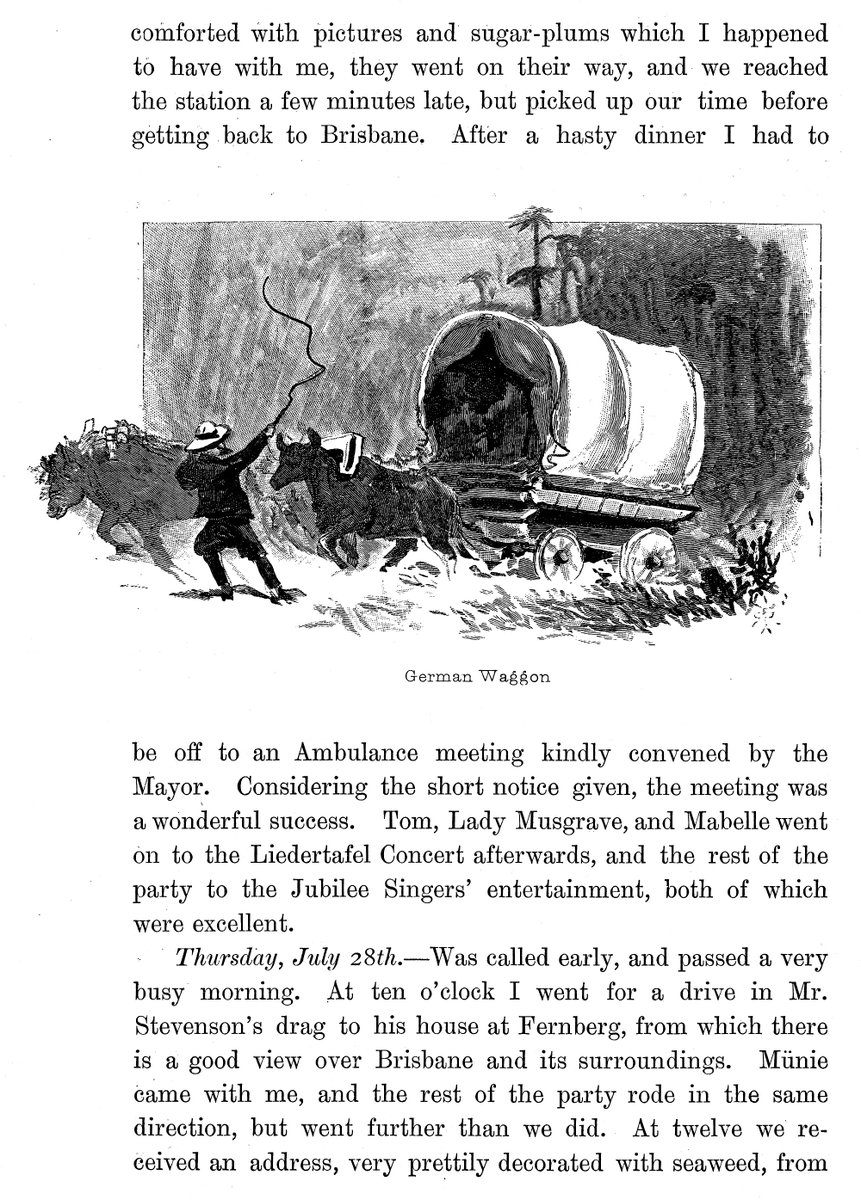 AnnieBrassey's tweet photo. The Last Voyage, #Brisbane #Queensland #Australia 28.7.1887. "At ten o'clock I went for a drive in Mr. Stevenson's drag to his house at #Fernberg,..At twelve we received an address, very prettily decorated with seaweed, from the Sailing Club of Brisbane." #Brassey #History #1880s https://t.co/1NwqLUXz4D