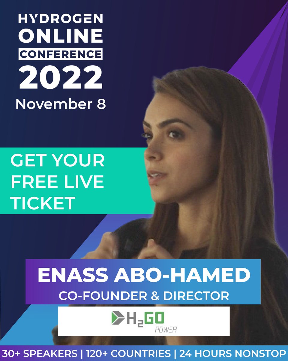📣 Join the #HydrogenOnlineConference (HOC) on November 8 with thousands of hydrogen pioneers live from 120+ countries: hydrogen-online-conference.com. <a href="/EnassAbu/">Enass Abo-Hamed</a>, <a href="/h2gopower/">H2GO Power</a> | Co-founder and Director will share her insights with you.
#missionhydrogen #h2 #wasserstoff