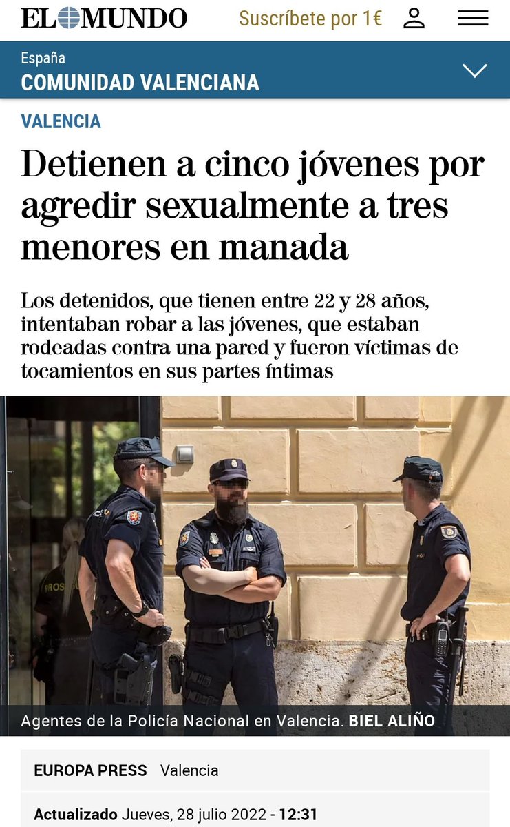 GuajeSalvaje's tweet photo. Detienen a cinco jóvenes de origen marroquí y argelino en Valencia por agredir sexualmente a tres menores en manada.

Cuatro tienen antecedentes y todos en situación irregular en España.

No esperéis tweet de Irene Montero, ni manifestaciones feministas, ni condena del Gobierno. https://t.co/Mex32aUkjh