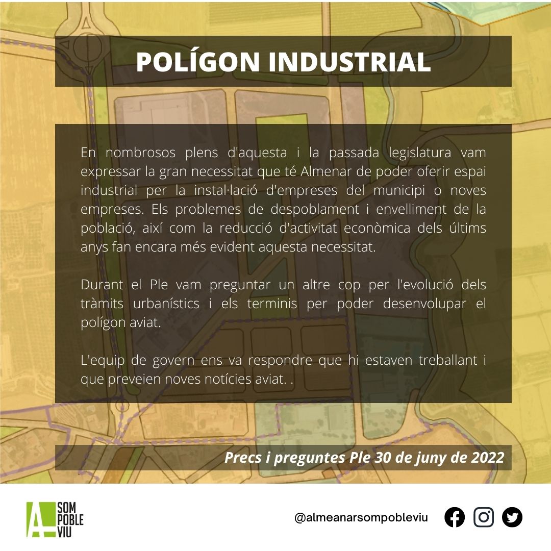 En l'últim Ple també vam preguntar a l'equip de govern com evoluciona el tema del Polígon Industrial. #Almenar #SomPobleViu #Ple #PrecsiPreguntes #Segrià