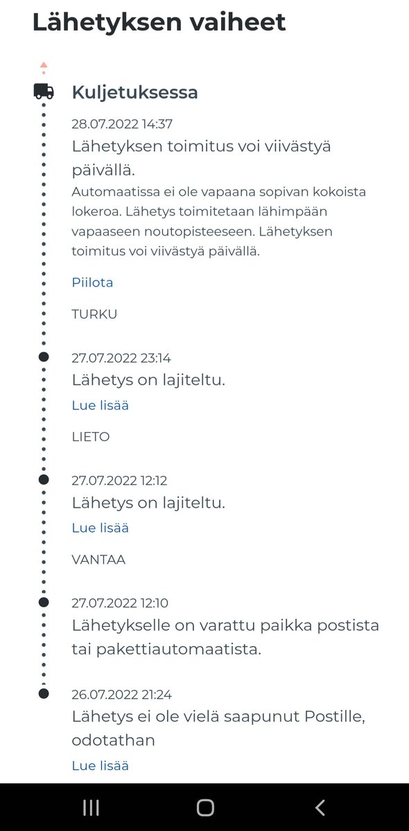 Huomasin ilokseni pari lähetystä sitten että <a href="/Postigroup/">Posti</a> on parantanut E2E toimitusvarmuutta varaamalla heti alussa kapasiteettiä jakeluvaihetta varten. Mutta eikö tämä toimi vai miksi ensin varattu kapasiteetti automaatissa ei olekkaan käytettävissä? #ATK