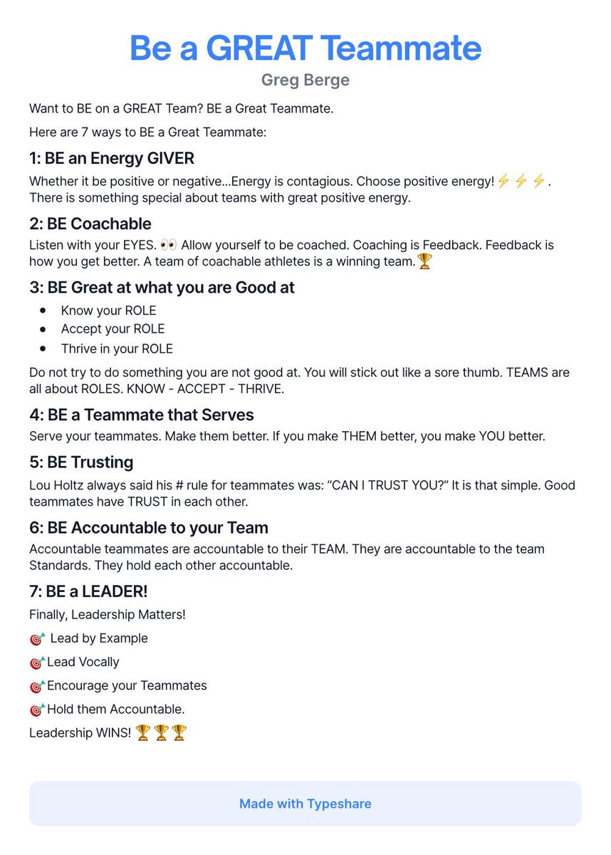 Want to be on a Great TEAM?

Be a Great Teammate.

Here is how👇

RT to share with your audience!