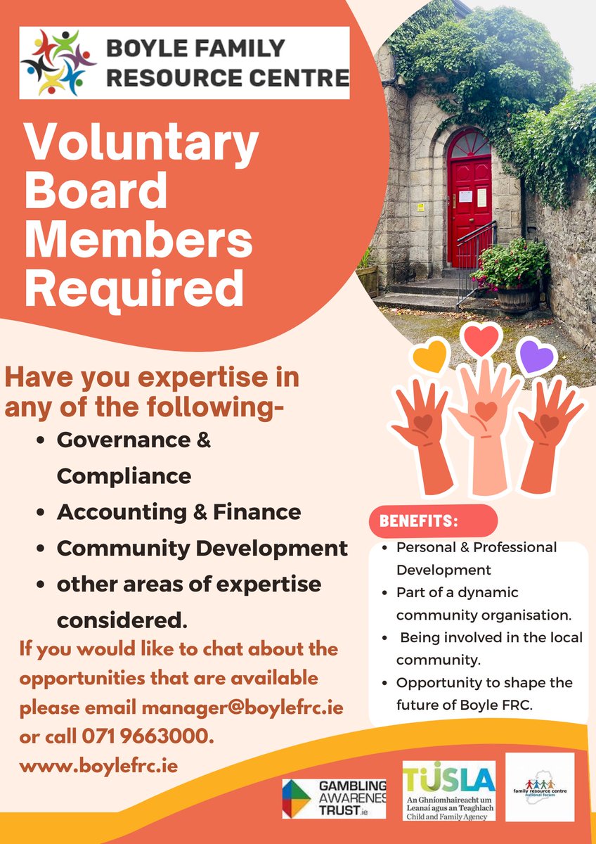 Are you looking for a new voluntary opportunity? Our Board of Directors would love some new members!  If you are interested, send a email or make that call!  You can make that difference to the community! #volunteering #FamilyResourceIRL