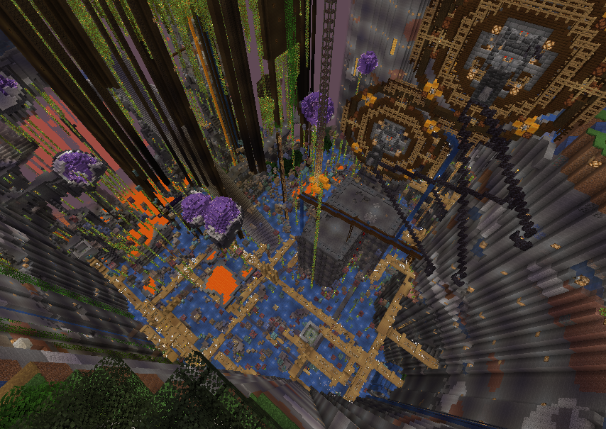 Craft Life 巨木を作りたい住人さんの為の掘りお手伝い中３１ 現在の掘りエリアの様子 巨木担当者がたまにしかこないのでなかなか進んでいない きっと永遠に終わらないので枝を生やしてみたり 巨木中央を倉庫にしているけれど これ全部中身みっしり