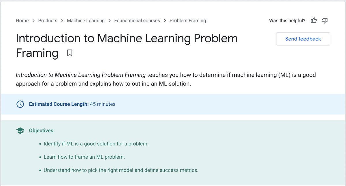 A 1-hour course designed for absolute beginners:

Introduction to Machine Learning Problem Framing. 

developers.google.com/machine-learni…

This free course will help you identify opportunities to apply machine learning.

A great introduction if you are ready to start!