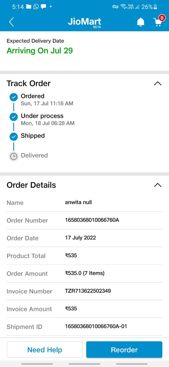 anwitachoudhary's tweet photo. @JioMart @JioMart_Support is really someone who has to trust in you? if you thinking to order from #jiomart, think twice, they will not deliver you stuff on the promised date, and you will raise complaints but they are not interested to solve them. just go through the screenshots https://t.co/5iC4368BJk