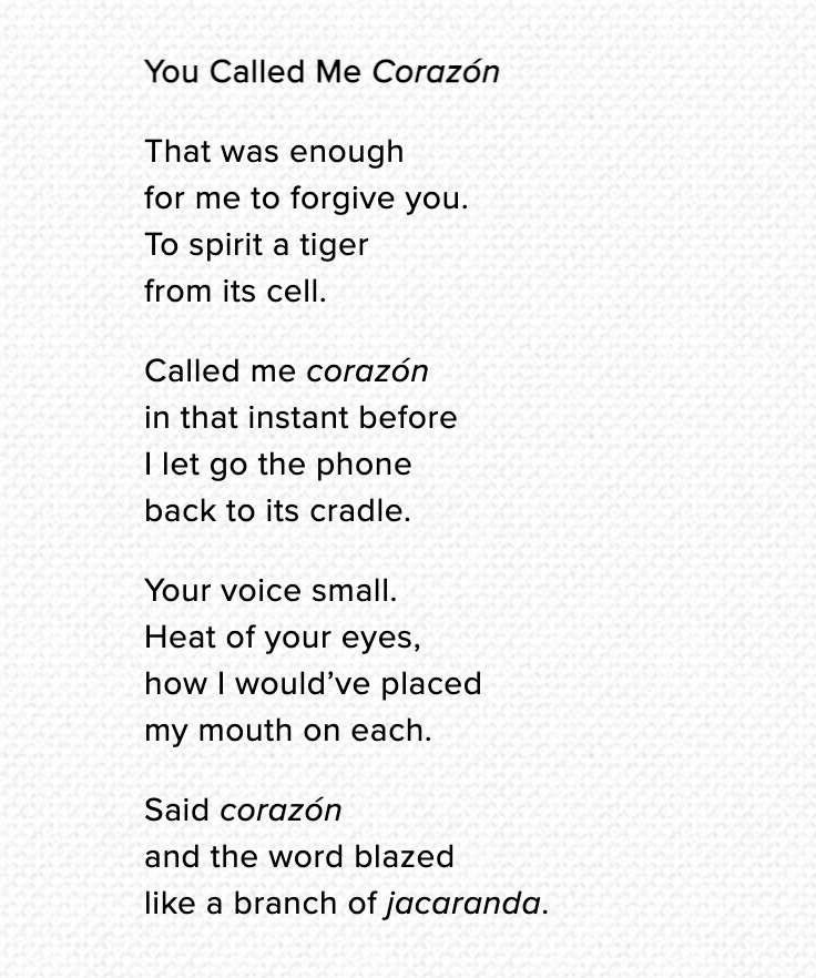 "You Called Me Corazón" by Sandra Cisneros.