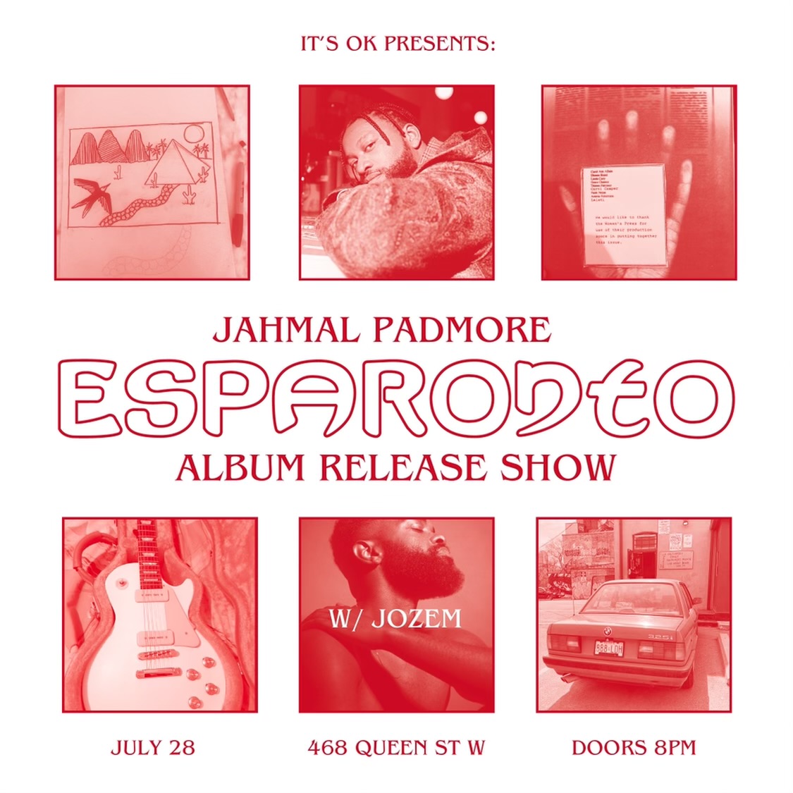 Tonight at the old SVP sports on Queen West. <a href="/jahmalpadmore/">JP</a> Esparonto release show with <a href="/jozem_/">Jozem</a> 
Very few tickets left! -> universe.com/events/its-ok-…