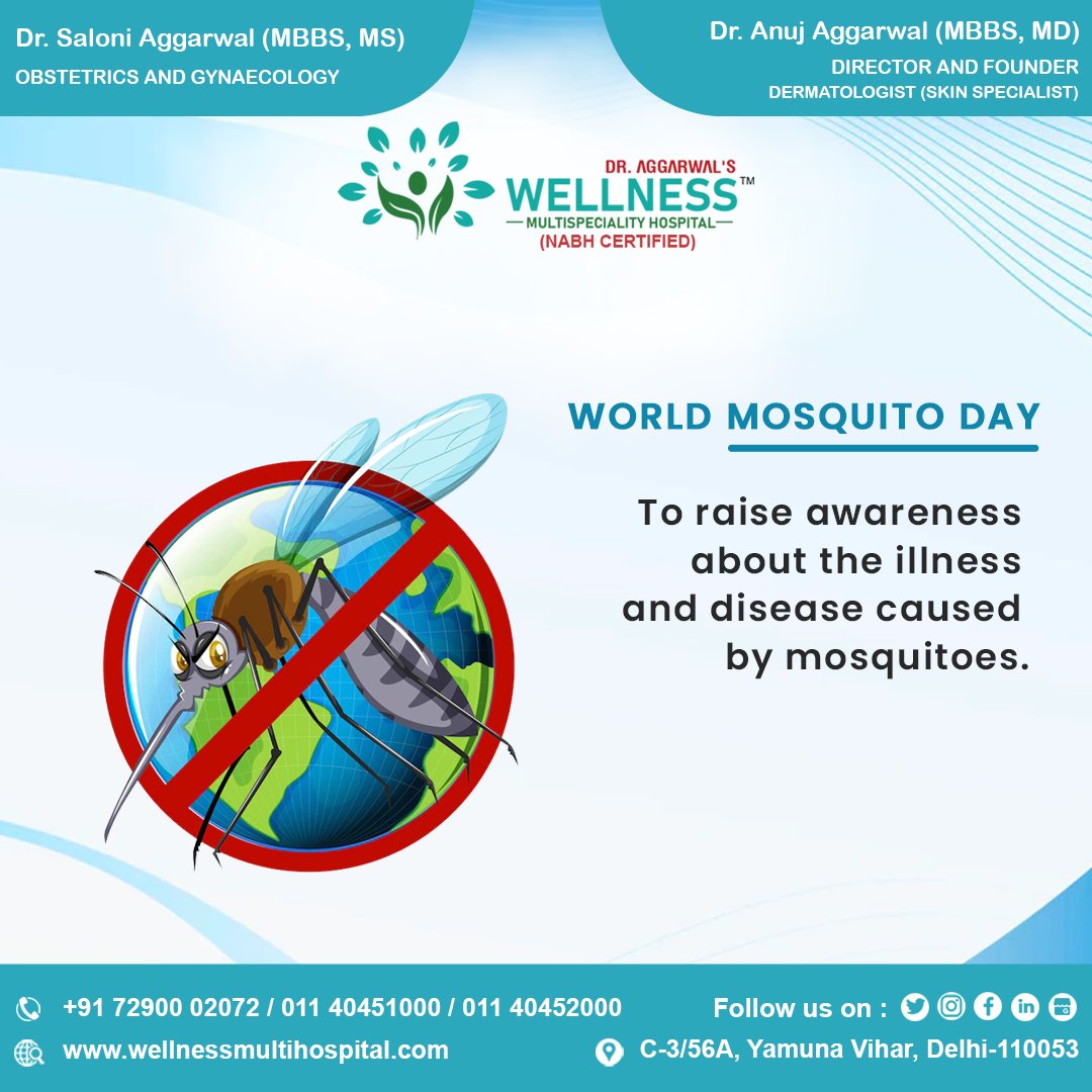 “In the spirit of this day, we should organize more campaigns that help spread awareness about the dangers of mosquitoes in every part of the world. Have an educated World Mosquito Day everyone!”
.
.
#wellnessmultispecialityhospital #wellnesshospital  l #WorldMosquitoDay2022