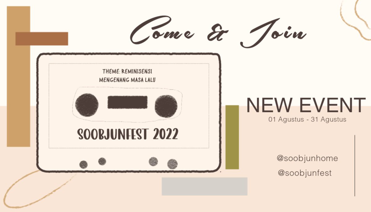 soobjunhome's tweet image. TADAAA ٩(ˊᗜˋ )و !!! ada yang masih inget event sebelumnya nggak? soobjunhome bakalan adain event kedua lho! who's excited? 

untuk info lebih lengkapnya akan admin share di @soobjunfest besok ya! jadi jangan lupa GO GO follow @soobjunfest juga ya!! (๑¯◡¯๑)💗