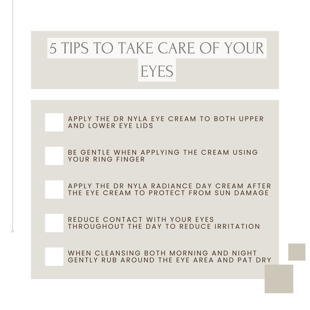 Here are five tips for when you apply my Dr Nyla Illuminating Eye Cream. Look Beautiful; Feel Beautiful #skincareroutine #skincareproducts #eyecream #skincare #doctornyla