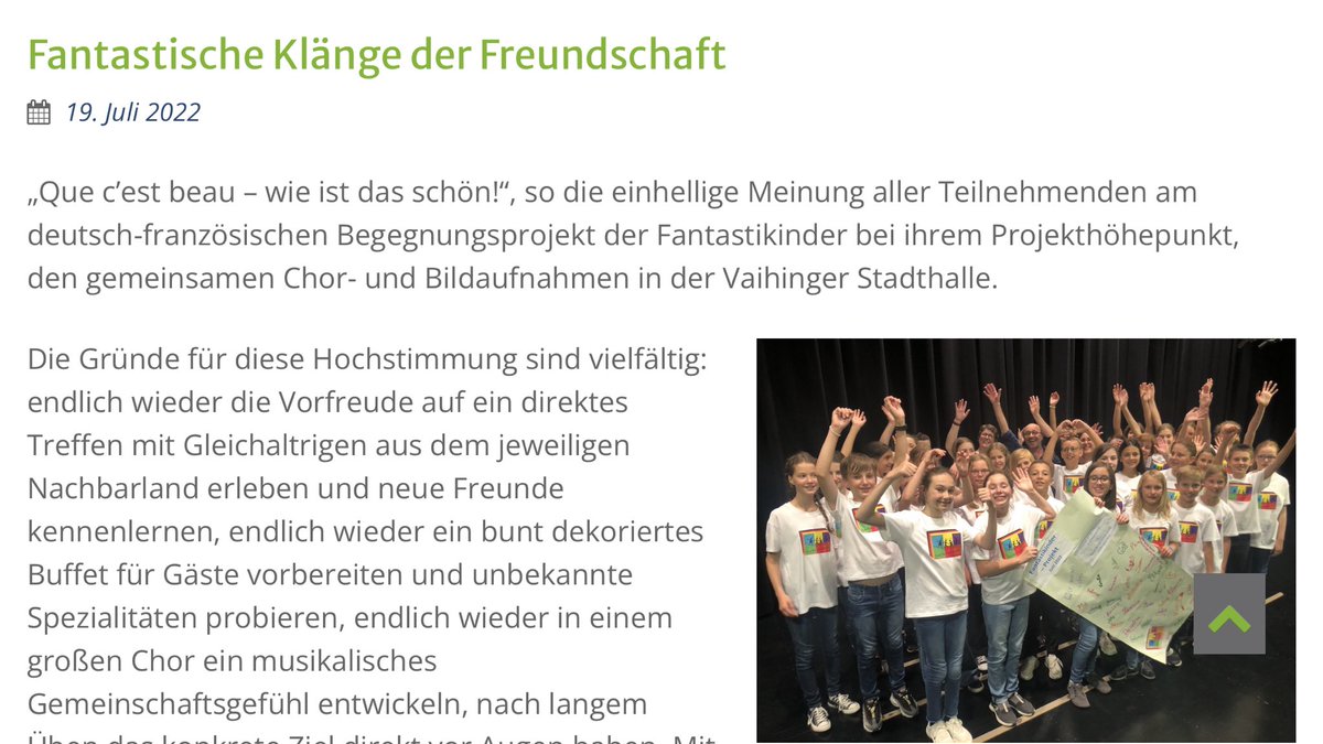 🇩🇪🤝🇫🇷
Retour (en allemand) sur le dernier enregistrement des #Fantastkinder <a href="/Enfantastiques/">Les Enfantastiques</a> avec des élèves du #CollegeKochersberg de #Truchtersheim et du #StrombergGymnasium à #VaihingenEnz. 
<a href="/acstrasbourg/">Académie Strasbourg</a> @DarilvStras 
<a href="/MyleneSchweitz/">Mylène Schweitz-Grauss</a> @DaacStrasbourg 
➡️stromberg-gymnasium.de/?p=29281