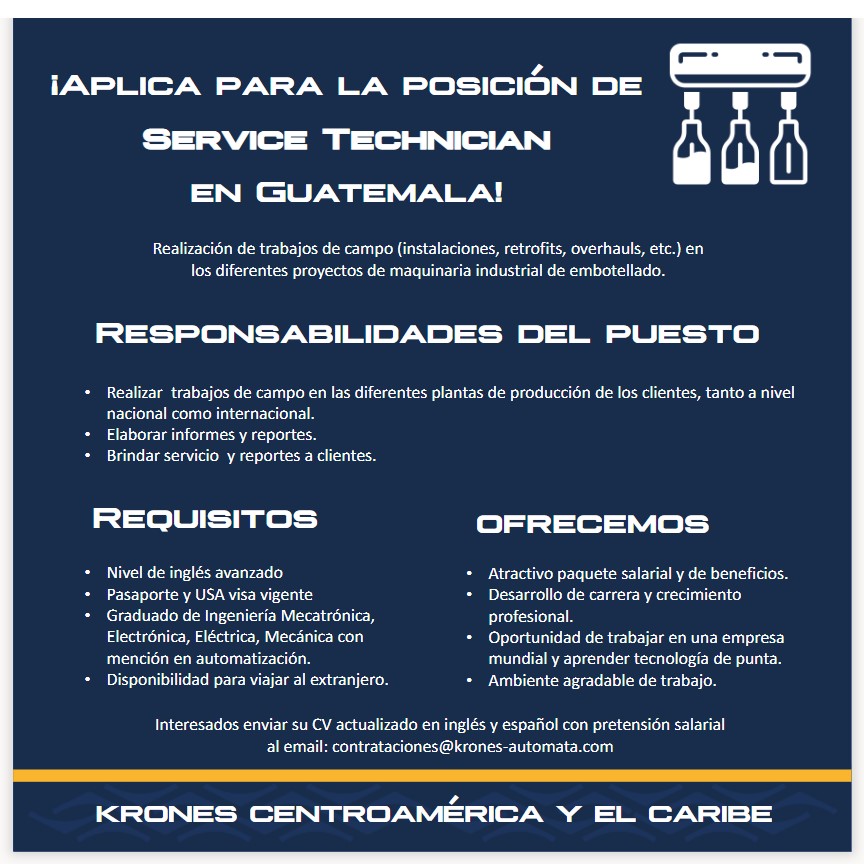 KronesInc's tweet photo. ¡Aplica para la posición de Técnico de Servicio en Guatemala! #BePartofKrones https://t.co/0Czh1Jqtw6