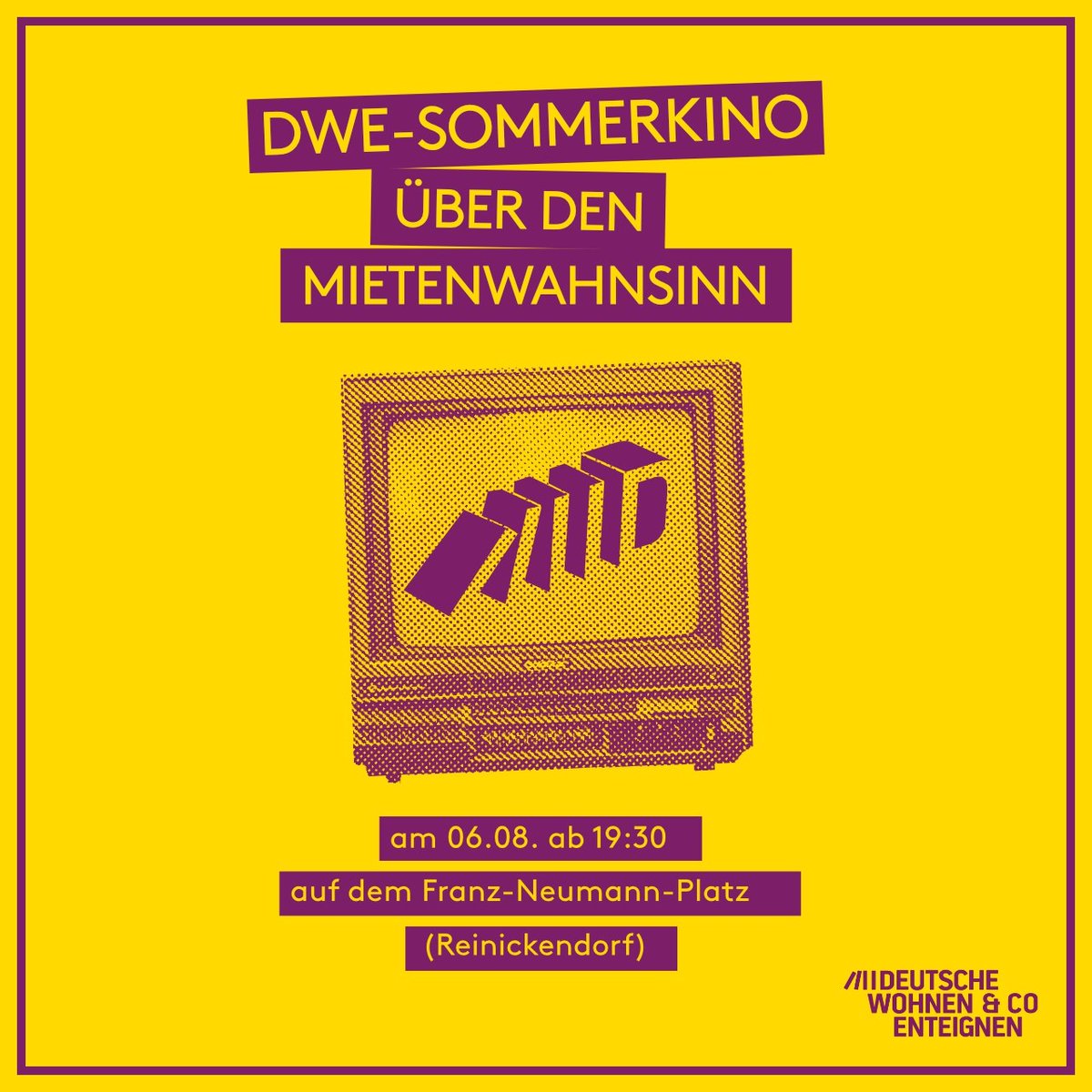 dwenteignen's tweet photo. 📽'📽🥳SAVE THE DATE - KINO GEGEN MIETENWAHNSINN

Kiezteam Wedding-Reinickendorf und Kiezteam-Moabit laden ein zum Kinoabend. 

🟣Wann? - 06.08.2022, 19:30 Uhr
🟡Wo? -  Franz-Neumann-Platz

Bringt euch ein Sitzkissen mit, holt euch Popcorn und genießt das Sommerkino. 🍿 https://t.co/GABvBvNQ1x