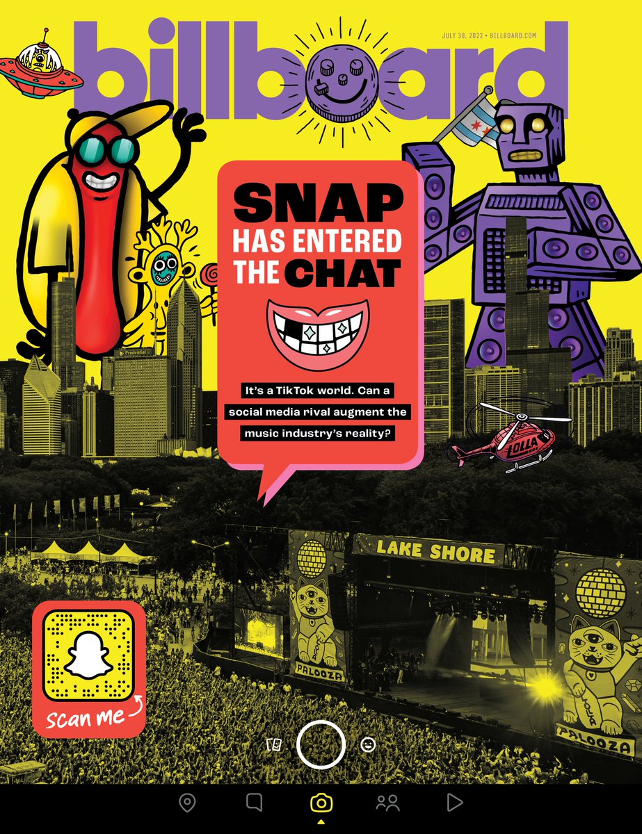.<a href="/Snapchat/">Snapchat</a>'s AR-fueled plan to change the future of live music 💯 

Read the full Billboard cover story and find out how #Lollapalooza attendees can scan the cover IRL to activate an AR experience: blbrd.cm/kFaPGmZ