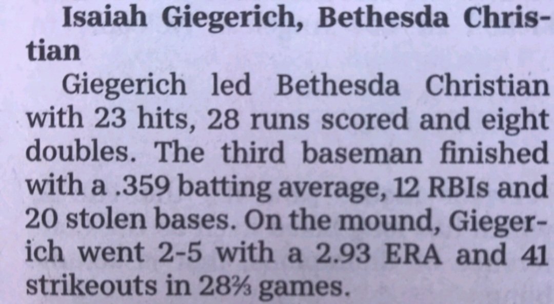 BCS_Baseball's tweet photo. Congratulations to our guy Isaiah Giegerich for making the Indy Star All-Freshman super team!  Great accomplishment!  Keep working!  
@BCS_Patriots 
@PAAC_Athletics https://t.co/bYYprH6Vi8