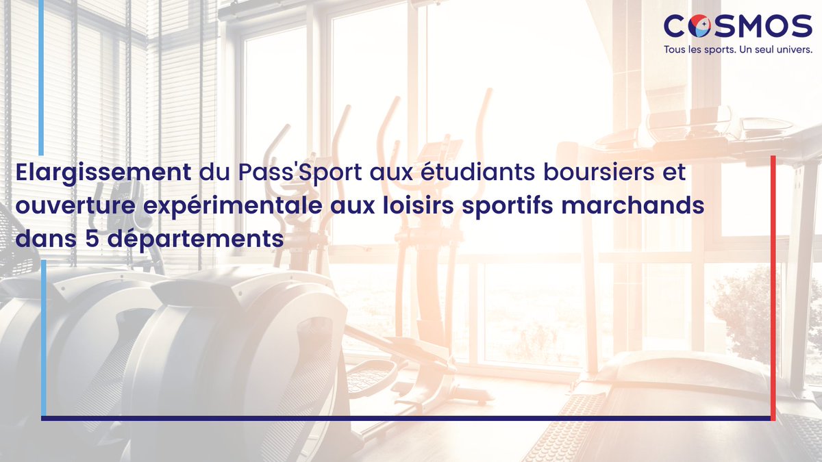 🏃🙌 Confirmation de l'élargissement du Pass'Sport aux étudiants boursiers et ouverture expérimentale aux loisirs sportifs marchands dans 5 départements !

Le COSMOS se félicite de cette mesure qu'il a portée durant la campagne présidentielle.

👉 cutt.ly/EZsl97Q