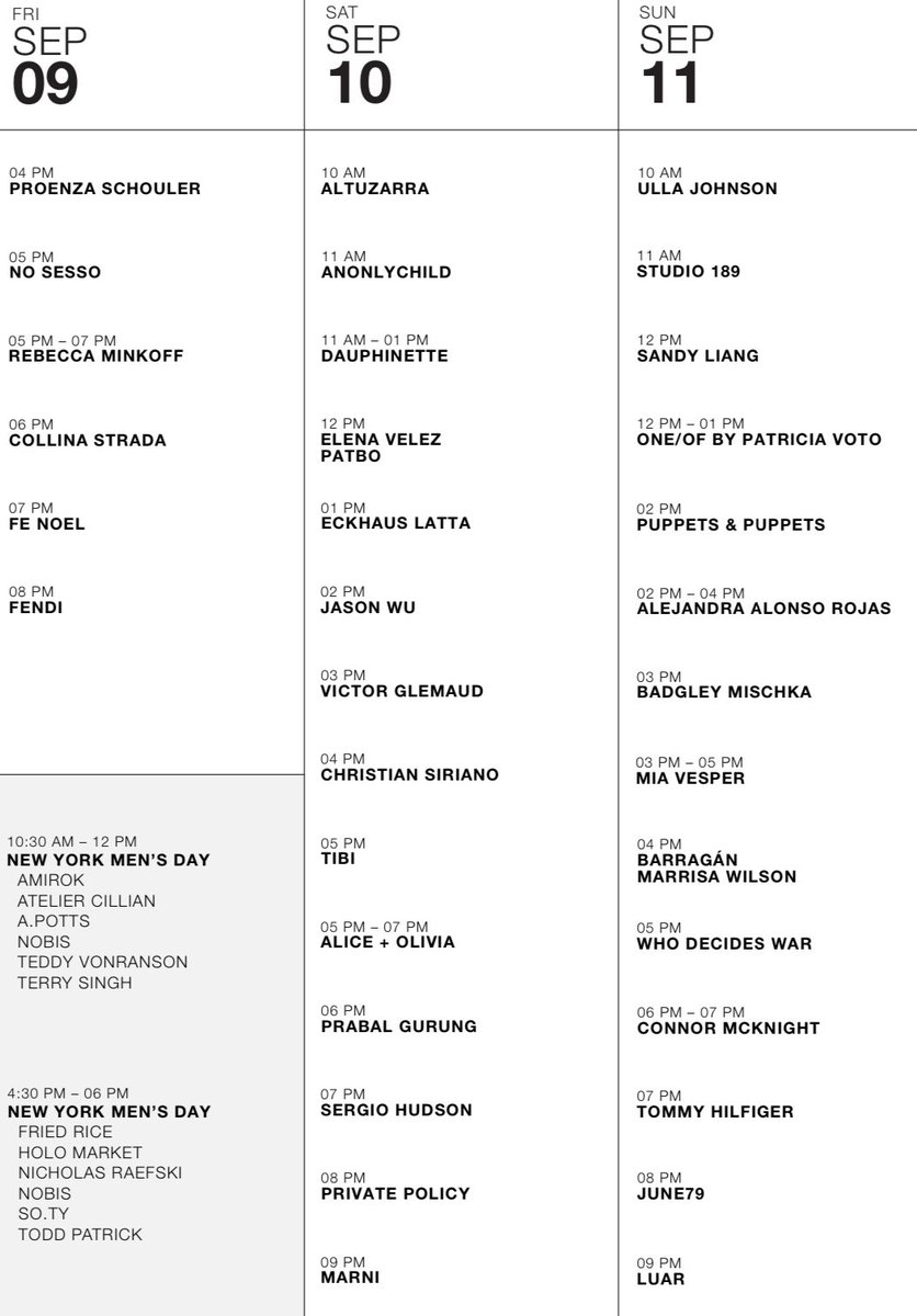 upnextdesigner's tweet photo. NYFW schedule is here! https://t.co/b9DObv3KGu