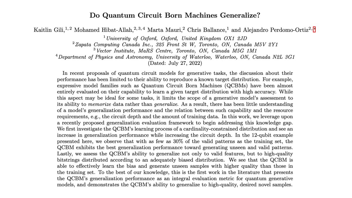 Alejandro Perdomo-Ortiz (@aperdomoortiz) on Twitter photo Research paper alert!🔥 Have you ever wondered if #quantum-circuit-based generative models have any generalization capability? Check out this joint work, bit.ly/3cQaAZH with <a href="/gili_kaitlin/">Kaitlin Gili</a> <a href="/MedHibatAllah/">Mohamed Hibat-Allah</a> <a href="/maurimarta14/">Marta Mauri</a> & Chris Ballance
Summary in the thread below 🧵👇 Research paper alert!🔥 Have you ever wondered if #quantum-circuit-based generative models have any generalization capability? Check out this joint work, bit.ly/3cQaAZH with <a href="/gili_kaitlin/">Kaitlin Gili</a> <a href="/MedHibatAllah/">Mohamed Hibat-Allah</a> <a href="/maurimarta14/">Marta Mauri</a> & Chris Ballance
Summary in the thread below 🧵👇