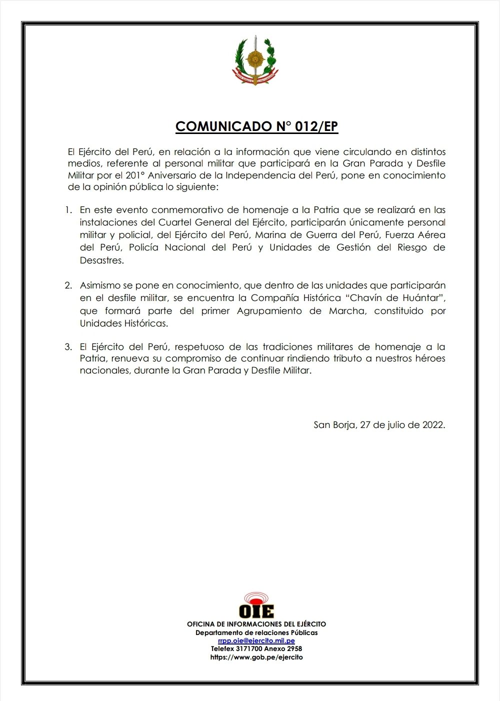 comunicado ejericto