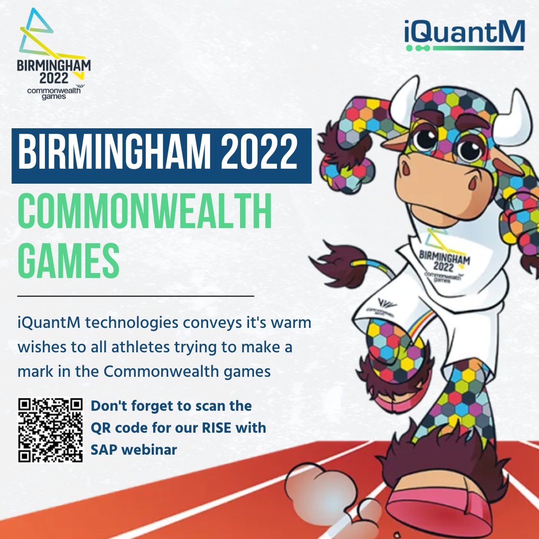 IquantmT's tweet photo. iQuantM technologies is very proud to welcome the Commonwealth games held at Birmingham this year. Don't forget to register for our RISE with SAP webinar by clicking this link here: https://t.co/HUxx9KnwTN

#CommonwealthGames2022 #Birminghamcg22 #technology #Trending #innovation https://t.co/lU8OleNVzf