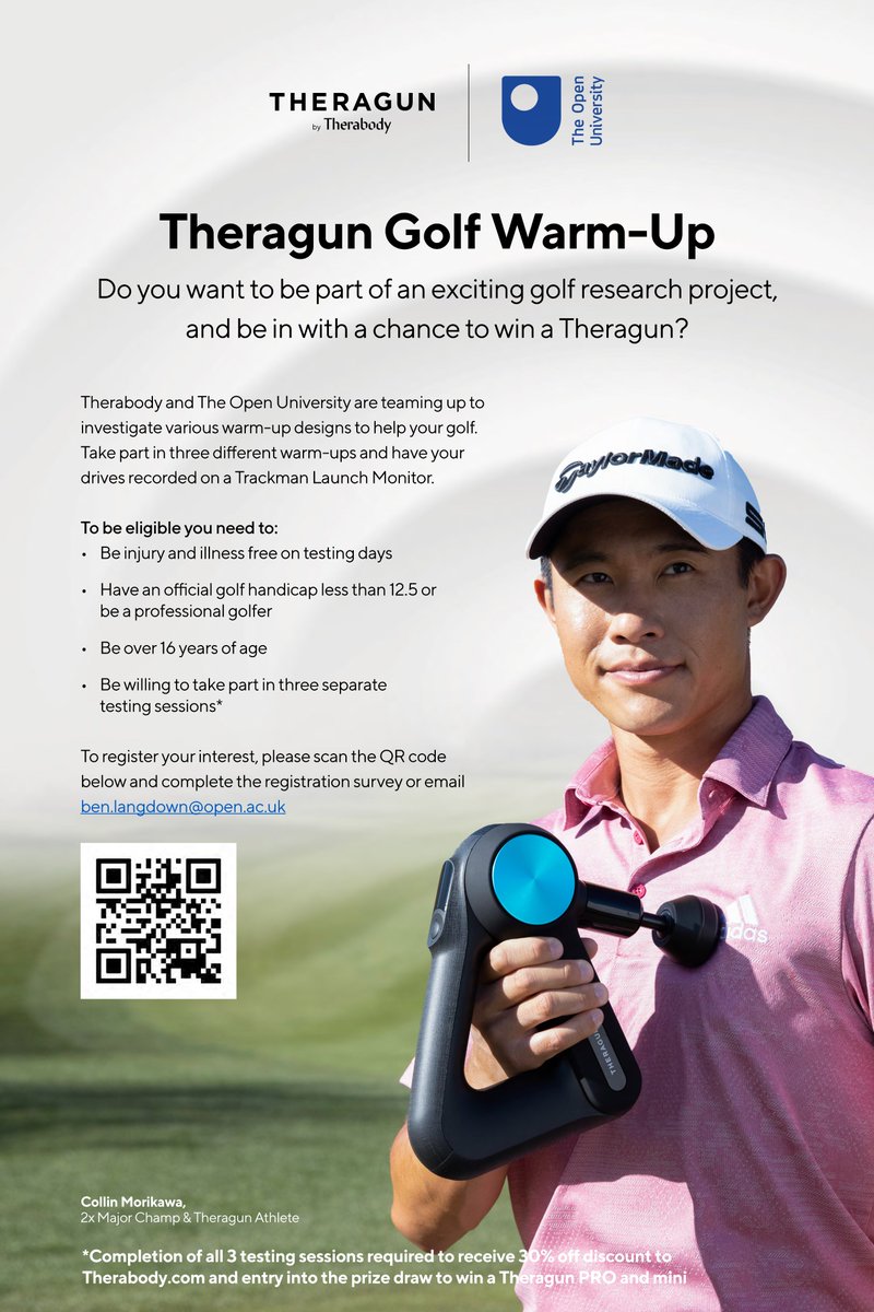 Dr Ben Langdown (@benlangdown) on Twitter photo GOLFERS! We're looking for Midlands based Cat 1, 2 (hcp<12.5) or Pro golfers to take part in our exciting research with <a href="/therabody/">Therabody</a>!
We're testing the impact of a Theragun (massage gun) on drive performance.
Info & registration: openeducation.eu.qualtrics.com/jfe/form/SV_5uā¦
#golfscience #golffitness GOLFERS! We're looking for Midlands based Cat 1, 2 (hcp<12.5) or Pro golfers to take part in our exciting research with <a href="/therabody/">Therabody</a>!
We're testing the impact of a Theragun (massage gun) on drive performance.
Info & registration: openeducation.eu.qualtrics.com/jfe/form/SV_5uā¦
#golfscience #golffitness