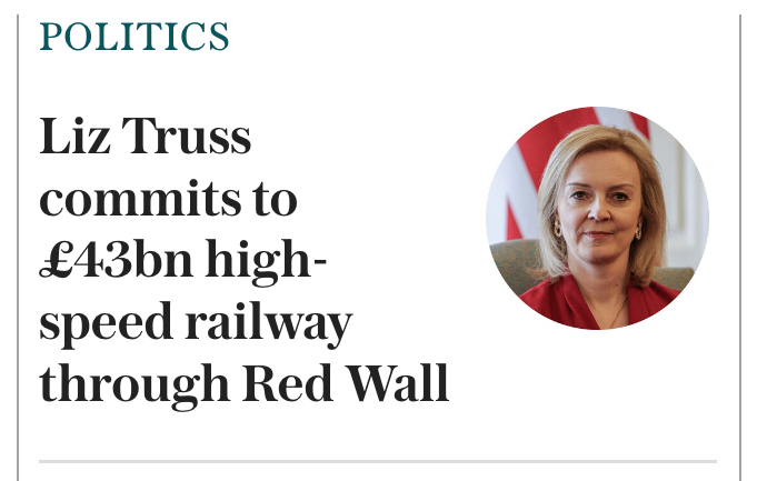 Liz Truss commits to £43bn high-speed railway to secure Red Wall Tory seats.

The Liz Truss strategy is to Spend Spend Spend...or Bribe Bribe Bribe her way to being #LizForLeader 

Where the F**K is the money coming from Liz?

#BorisMustGo #JohnsonOut185 #ToriesOut21