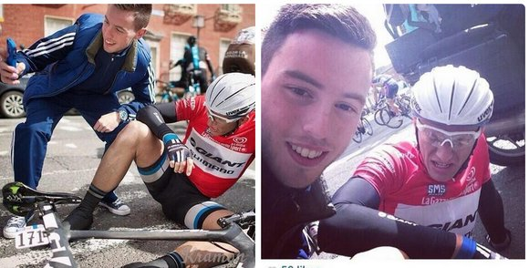 chiodi17's tweet photo. Seguramente el mejor selfi de la historia del ciclismo 😂 La cara de Marcel Kittel es todo un poema #ciclismo https://t.co/OIxAf7jbNh