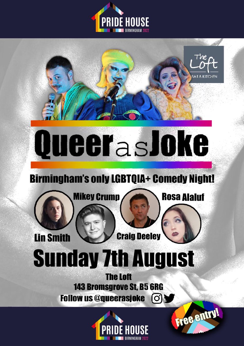 🥳🥳Free event alert!!!🥳🥳

We are super excited to announce that for one night only we are collaborating with @pridehousebham to bring you a free event on Sunday 7th August! 
Introducing to the comedy stage some fan favourites were bringing back!!