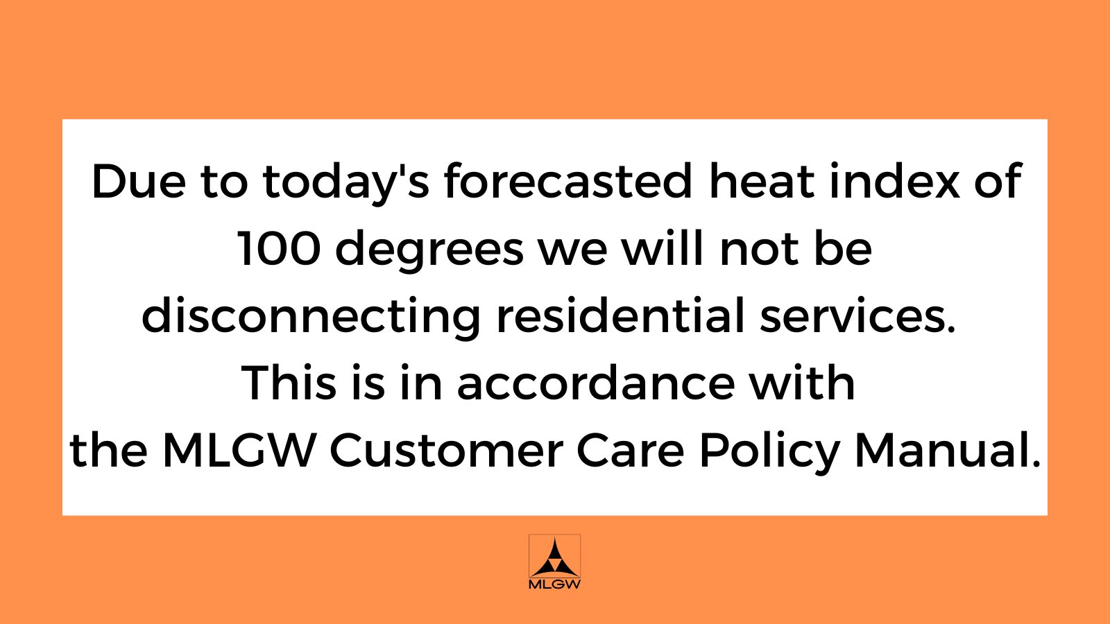 MLGW on Twitter "Due to today's forecasted heat index of 100 degrees
