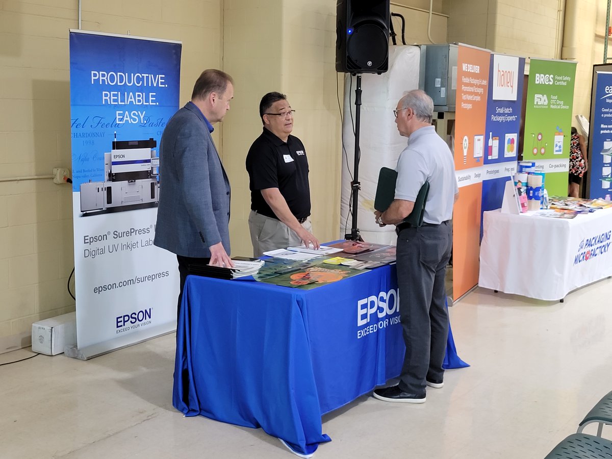LabelAndNarrow's tweet photo. .@EpsonAmerica already seeing interest in its #digital #printing solutions prior to the start of the @Labelexpo Roadshow here in Cincinnati, OH #SurePress https://t.co/A9TWFUW84M