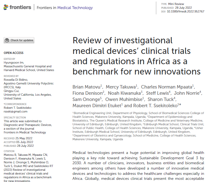brian_k_matovu's tweet photo. Publication Alert: Review of investigational medical devices’ clinical trials and regulations in Africa as a benchmark for new innovations
#medicaldevices 
#HTA 
#MedicalInnovationAfrica https://t.co/5qSjlt1Xpj