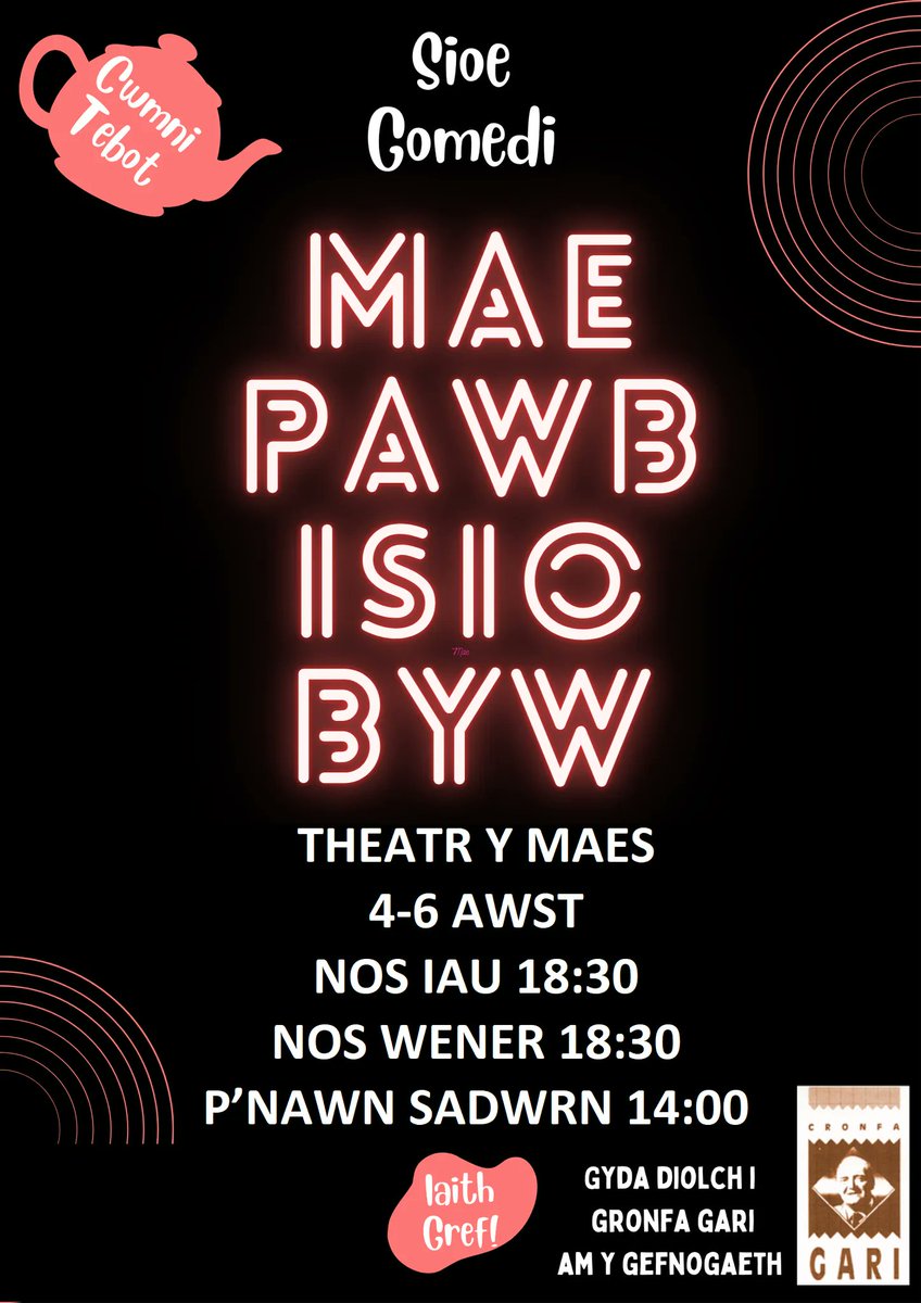 Wela ni chi'n y Steddfod?
Tri perfformiad o 'Pawb isio Byw' yn yr <a href="/eisteddfod/">eisteddfod</a> <a href="/PentrefDrama/">Pentref Drama</a>
Neith hi laff, garantîd!