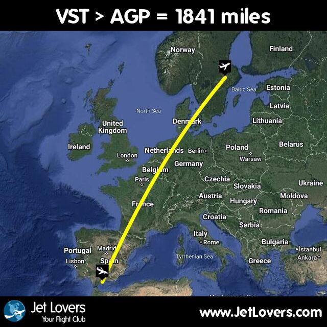 trivsel_torsten's tweet photo. My flight #84 on #JetLovers: VST > AGP - another 1841 miles in the air! https://t.co/F8cZHQITWb https://t.co/jM5RIpCs8z