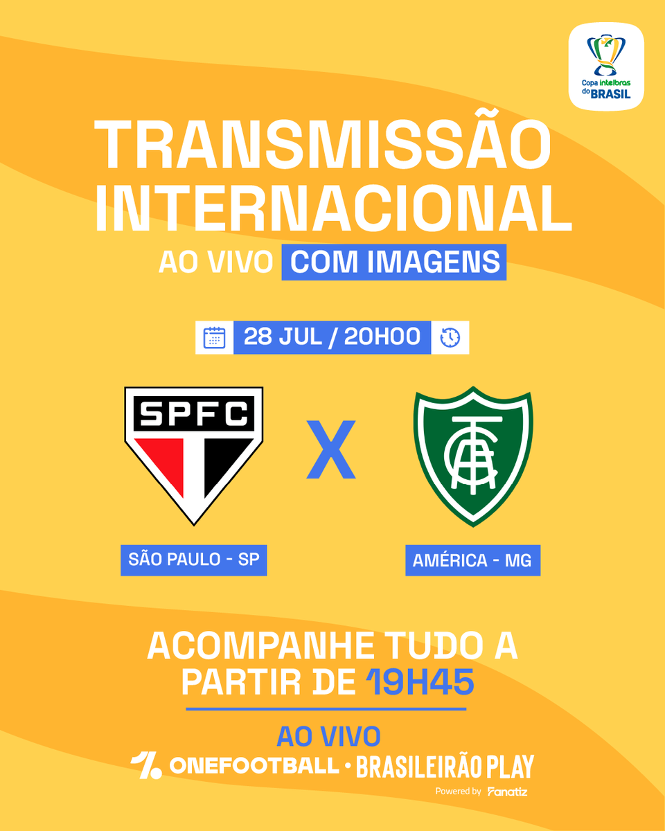 portaldatorcida's tweet photo. 🌍 Está fora do Brasil e quer assistir a esse jogão das #QuartasDeFinal? Chega mais que eu tenho a  transmissão ideal.

🆚 @SaoPauloFC x @AmericaMG

🗓️ 28/07
⏰ 20h (transmissão a partir das 19h45)
▶️ https://t.co/JmQvMrm2oj
▶️ https://t.co/VmlEK2dYCV

#CdBPeloMundo https://t.co/oY6oNYJl9H