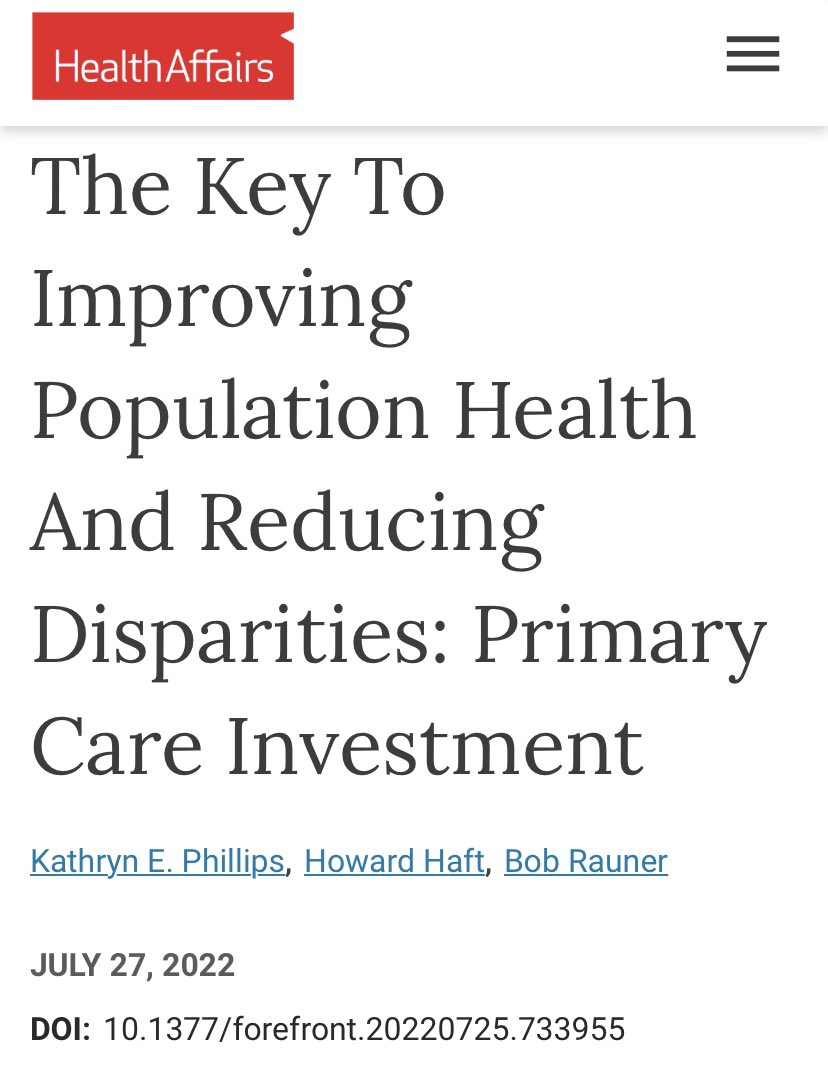 “Decades of research show primary care is the foundation of all high-performing health care systems. Robust primary care leads to more equitable health outcomes, lower costs, and better-quality care.” #AAFPNC healthaffairs.org/content/forefr…