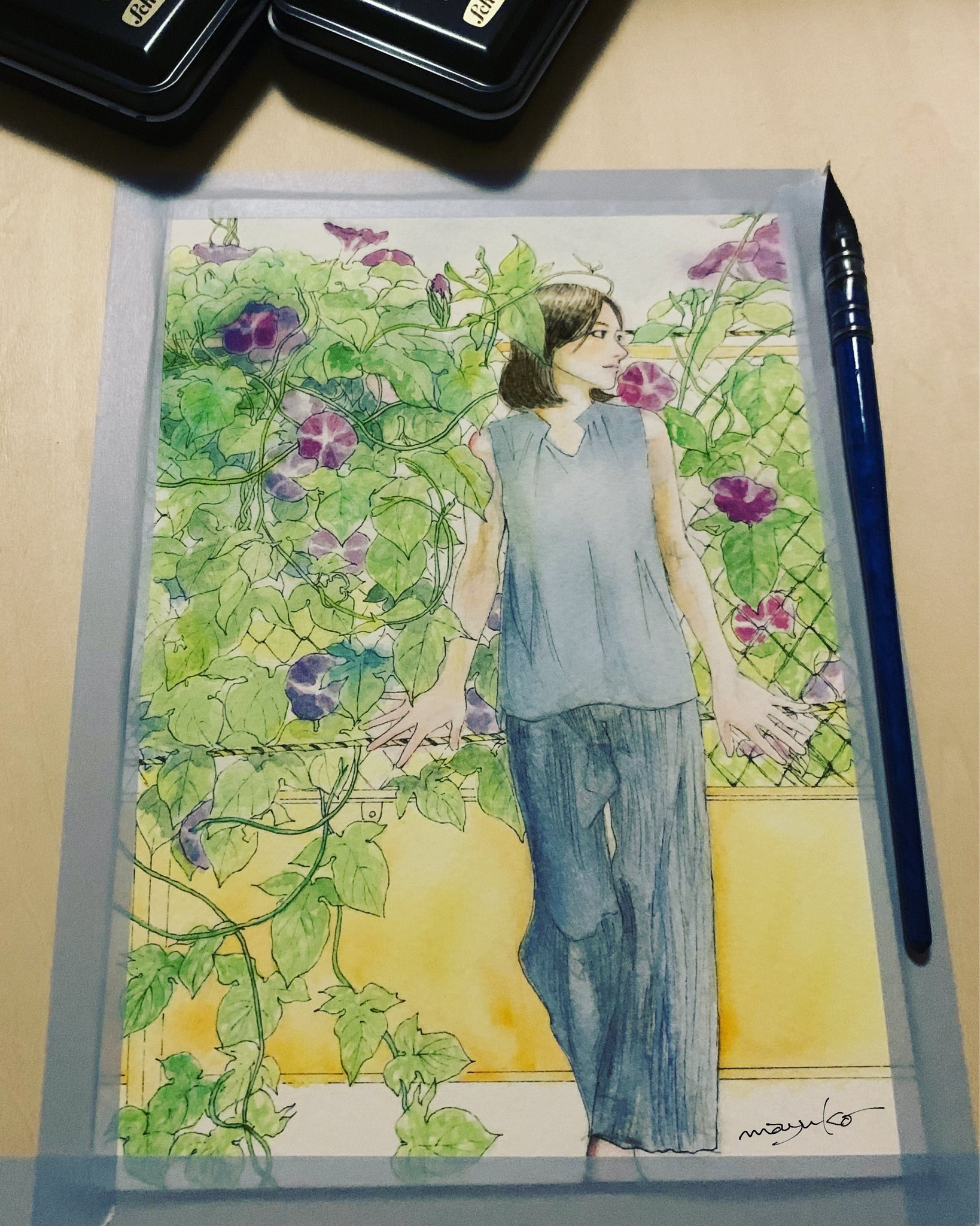 前田まゆこ 夏の絵 境界線 紙 ウォーターフォード 夏の絵 夏の自由研究 水彩 イラスト T Co Cretuvnmln Twitter